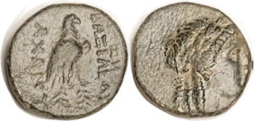 SYRIA, Achaios, Ursurper, 220-214 BC, Æ16, Apollo hd r/ Eagle r, S-6963; VF/F-VF, obv off-ctr crowding profile, glossy olive patina. Scarce. (A VF rea...