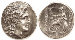 THRACIAN Kingdom, Lysimachos, 323-181 BC, Tet, Alexander head with horn/Athena std l, monograms in field & bottom, Pergamon, Pozzi 2640; AEF, obv nrly...