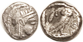 ATHENS, Hemiobol, (.31 g), 454-404 BC, Athena head r/owl stg r (like Tets); ex-CNG 7/11 "VF minor porosity," sold for $168; I grade AVF with sl porosi...