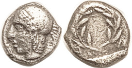 ELAIA, Diobol, c.450-400 BC, Athena head l./wreath in incuse square; S4196 (£200); VF, centered, sl graininess. (A VF brought $230, Gorny 10/07.)