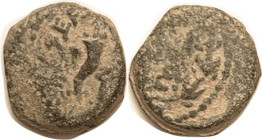 Mattathias Antigonos, 40-37 BC, 4 Prutot, H-6198 (1163), Cornucopiae/ lgnd in wreath; around F for this, typically off-ctr, crude & partly wk, dark gr...