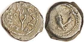 Herod the Great, 40-4 BC, Prutah, H-6207 (1172a), Palm branch/aphlaston, RARE, at least F-VF, sl off-ctr, darkish brown with sl hilighting. (A VF brou...