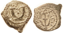 Herod the Great 40-4 BC, Prutah H-6219 (1188), Double cornucopiae/anchor & lgnd, F-VF, sl off-ctr, dark patina with pale green hilighting. (A F-VF in ...