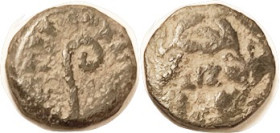 Pontius Pilate, Prutah, H-6371 (1342), Lituus & lgnd/ LIZ in wreath; F, nrly centered, partial lgnd, dark patina with strong earthen hilighting, quite...