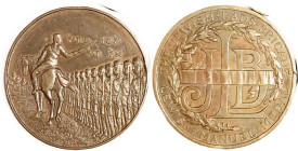 Medal, Lewis Emanuel, "Jewish Lads Brigade," 38 mm bronze, British c. 1903-10; Officer on horse beside line of troops, Hebrew lgnd/Large JBL, wreath, ...