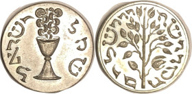 "False Shekel," 35 mm White Metal, branch/cup, lgnds ea side, not recent, Choice lustrous AU, exceptional quality for one of these.