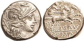 L. Saufeius, Den, 152 BC, Roma head r/Victory in biga r, Cr.204/1, Sy.384; Nice EF, well centered on sl small flan, everything complete, sharply struc...