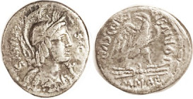 M. Plaetorius Cestianus, 67 BC, Den, Cr.409/1, Sy.809, Vacuna head r/Eagle on thunderbolt; F+, nrly centered & complete, almost imperceptible grainine...