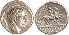 L. Marcius Philippus, 58 BC, Den., Cr.425/1, Sy.919, Ancus Marcius head r/ Equestrian statue atop arcade; VF+, obv centered sl low but complete, rev w...