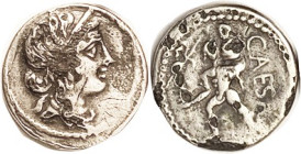 JULIUS CAESAR, Den., Venus head r/Aeneas carrying Anchises, F+, fourree, significant spots of core exposure, but, really, not too ugly, head is decent...