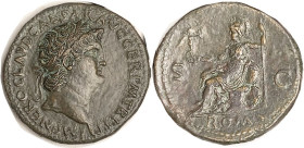 NERO, Sest, Laur head r/ROMA std l, RIC 329, VF-EF, well centered with full lgnd, green-brown patina, sl smoothing with still some roughness remaining...