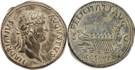 HADRIAN, Sest, FELICITATI AVG COS IIII PP, Galley; COPY, EF, very attractive with glossy dark green patina & earthen hilighting. Very well made .