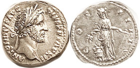 ANTONINUS PIUS, Den., COS IIII, Annona stg w/rudder & modius; Choice Mint State, nrly centered with full lgnds (minor crudeness), good lustrous silver...