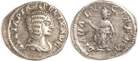 JULIA DOMNA, Den, Same as last, Nice AEF/VF, nrly centered, well struck, good metal with pleasing tone. (A VF brought $145, Peus 5/08.)