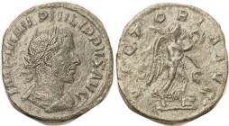 PHILIP I, Sest. VICTORIA AVG, Victory adv r, AVF/VF+, nrly centered, deep green patina, lt roughness, full laurel wreath, particularly strong rev figu...