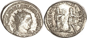 VALERIAN I, Ant, RESTITVT ORIENTIS, Orient giving wreath to Ruler; AEF/VF, sl off-ctr, bright silver with sl roughness, sharp detail on portrait, rev ...