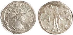 GALLIENUS, Ant, FIDES AVG, Mercury stg l, PXV; EF, centered on large flan, bright silvering, obv sharply struck, rev from typically worn die with appe...