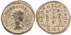 NUMERIAN, Aug, Ant, CLEMENTIA TEMP, Jupiter giving Victory to Ruler, C/XXI; VF, well centered, dark greenish patina with earthen hilighting, strong co...