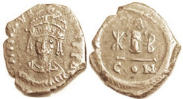 MAURICE, 10 Nummia, S499, Facg bust with giant headgear/Large I betw star & B; CON; VF, sl crude, much obv lgnd wk/off, lt brown, face visible. (A VF ...
