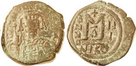 MAURICE, Follis, S-511A, NIKO-III-A, AF/VF, dark green-brown patina, obv lgnd wk, rev bold. Rare type! No 511A's on acsearch database.