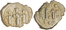 HERACLIUS, Follis, S-808, CON-Xu-Gamma; F-VF, centered on ragged flan, greenish-brown patina with sl hilighting, obv quite bold, very decent for this....