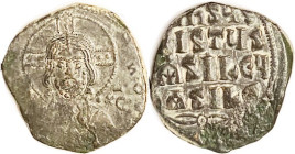 ANONYMOUS, Follis, S1818, Facg Christ bust/4-line lgnd, VF, smallish unround flan, dark greenish patina, rev somewhat off-ctr to top with rough area a...
