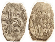 Empire of Nicaea, Theodore II, Æ Tetarteron of Magnesia, S-2145, Lis/Theo stg; AF/F, obv sl off-ctr on elongated flan, dark greenish patina, features ...
