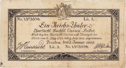 Altdeutsche Staaten und Länderbanken bis 1871 Sachsen
Kurfürstlich Sächsische Cassen-Billets 1 Reichstaler 2.1.1804. Unterschriften Graf v. Einsiedel...