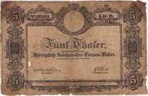 Altdeutsche Staaten und Länderbanken bis 1871 Sachsen
Königlich-Sächsisches Cassenbillett 5 Taler 16.4.1840. Unterschriften Weissenbach, Hübler und S...