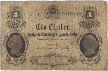 Altdeutsche Staaten und Länderbanken bis 1871 Sachsen
Königlich-Sächsisches Cassenbillett 1 Taler 2.3.1867. Unterschriften Weissenbach, Roch und Pfot...