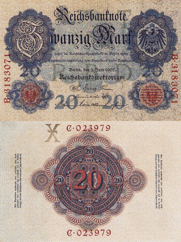Deutsches Reich bis 1945
Reichsbanknoten und Reichskassenscheine 1874-1914 20 M...