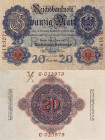 Deutsches Reich bis 1945
Reichsbanknoten und Reichskassenscheine 1874-1914 20 Mark 8.6.1907. Udr.-Bst. "T", KN B.3183071 Ro. 28 Grab. DEU-25 II-III