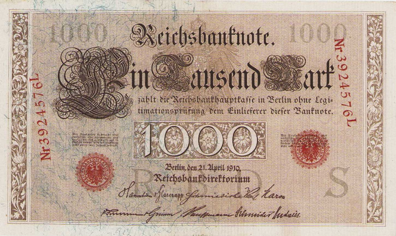 Deutsches Reich bis 1945
Reichsbanknoten und Reichskassenscheine 1874-1914 1000...