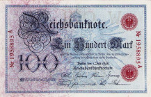Deutsches Reich bis 1945
Reichsbanknoten und Reichskassenscheine 1874-1914 100 Mark 1.7.1898. Udr.-Bst. "W" KN 1958895A, Udr.-Bst. "L", KN 1001046A R...