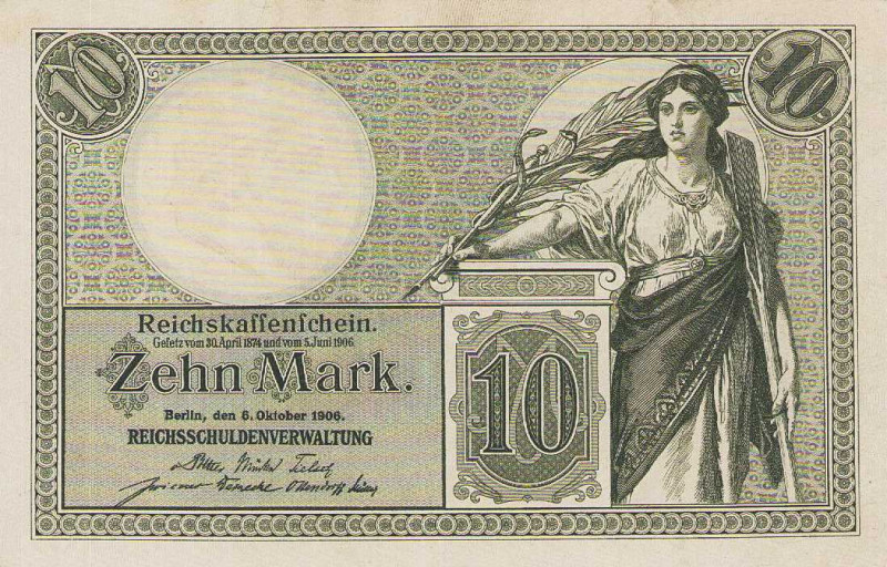 Deutsches Reich bis 1945
Reichsbanknoten und Reichskassenscheine 1874-1914 10 M...