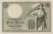 Deutsches Reich bis 1945
Reichsbanknoten und Reichskassenscheine 1874-1914 10 Mark 6.10.1906. Serie "F", KN 084594, Serie "W", KN 2919370 Ro. 27 a, b...