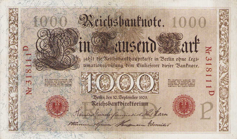 Deutsches Reich bis 1945
Reichsbanknoten und Reichskassenscheine 1874-1914 1000...