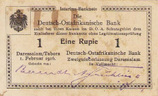 Geldscheine der deutschen Kolonien
Deutsch-Ostafrika, Deutsch-Ostafrikanische Bank, Kriegsausgaben 1915/16 - Interims-Banknoten 1 Rupie 1.2.1916. zwe...