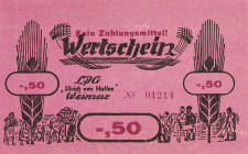 Deutsche Demokratische Republik
LPG-Geld 50 Pfennig, 1, 2, 5, 10, 20 und 50 Mark o.D. Zehbitz, Kreis Köthen - LPG "Junge Garde". 0,50, 1, 2 5, 10, 20...