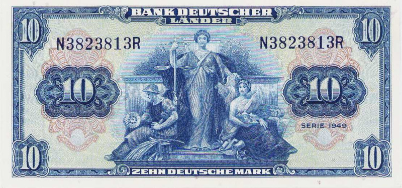 Bundesrepublik Deutschland
Bank deutscher Länder 1948-1949 10 DM 22.8.1949. KN ...