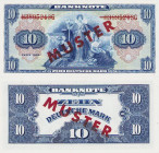 Bundesrepublik Deutschland
Bank deutscher Länder 1948-1949 10 DM 1948. mit rotem Überdruck "MUSTER" auf Vorderseite und Rückseite, KN H3895243G rot d...