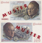 Bundesrepublik Deutschland
Bank deutscher Länder 1948-1949 100 DM 9.12.1948. Serie S.14 mit rotem Überdruck "MUSTER" auf Vorderseite und Rückseite, K...