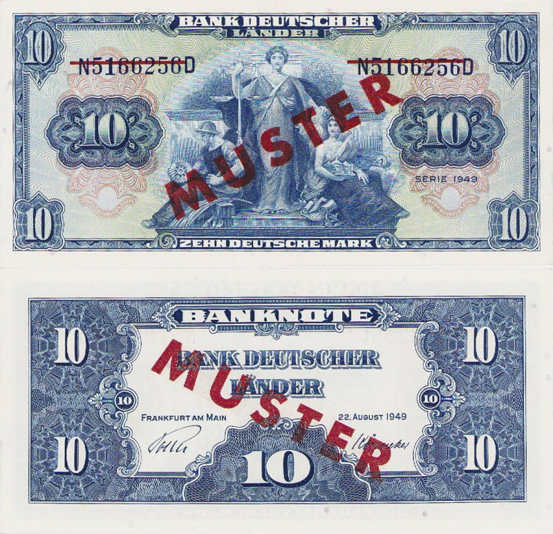 Bundesrepublik Deutschland
Bank deutscher Länder 1948-1949 10 DM 1949. mit rote...