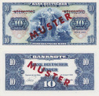 Bundesrepublik Deutschland
Bank deutscher Länder 1948-1949 10 DM 1949. mit rotem Überdruck "MUSTER" auf Vorderseite und Rückseite, KN N5166256D rot g...