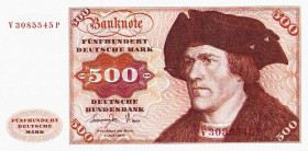 Bundesrepublik Deutschland
Deutsche Bundesbank 1960-1999 500 DM 1.06.1977. Serie W/G Ro. 279 a Grab. BRD- 23 a Selten in dieser Erhaltung. Winz. Knic...