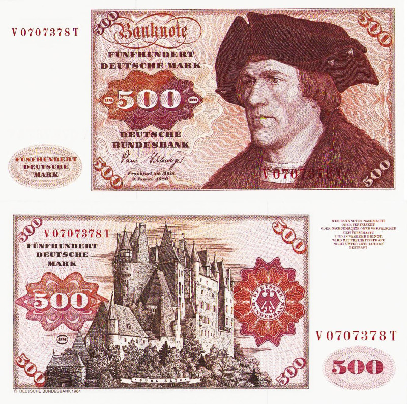 Bundesrepublik Deutschland
Deutsche Bundesbank 1960-1999 500 DM 2.01.1980. Seri...