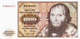 Bundesrepublik Deutschland
Deutsche Bundesbank 1960-1999 1000 DM 2.01.1980. Serie W/Y. Rs. links unten "C DEUTSCHE BUNDESBANK 1964" Ro. 291 a Grab. B...