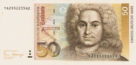 Bundesrepublik Deutschland
Deutsche Bundesbank 1960-1999 10 DM 1.6.1970. Austauschnote. Serie YE / B. Dazu 50 DM 2.1.1989 Austauschnote Ro. 275 b, 29...