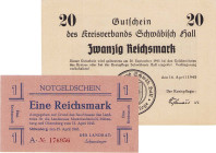 Städte und Gemeinden
Miltenberg (Bay.) 1 Reichsmark 15.4.1945. Serie "A", KN 1761956. Unten rechts am Rand mit Bleistift beschriftet. Gutschein des K...