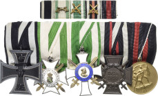 Ordensspangen
Spange mit 5 Auszeichnungen Preußen- Eisernes Kreuz 1914. Verliehen 1914-1924. Eisen geschwärzt, Silber. Sachsen- Zivilverdienstorden, ...